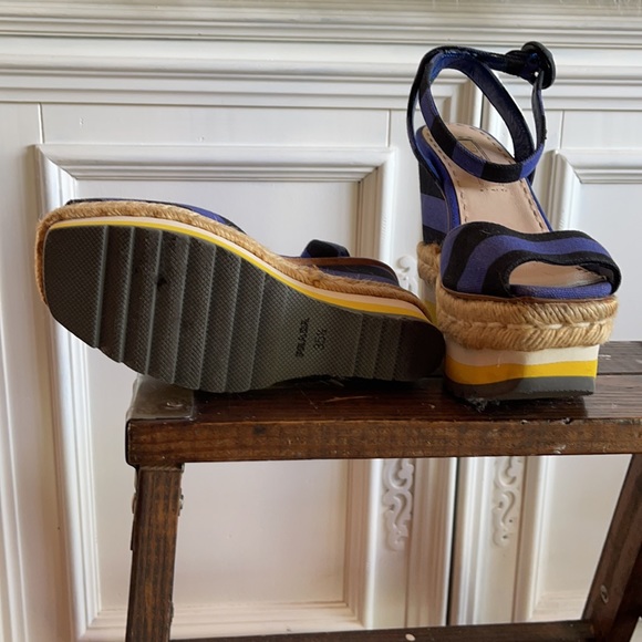 Prada blue/black striped wedge open toe shoes - Picture 4 of 4